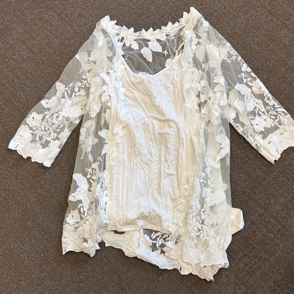 White Lace Floral Kimono Cardigan